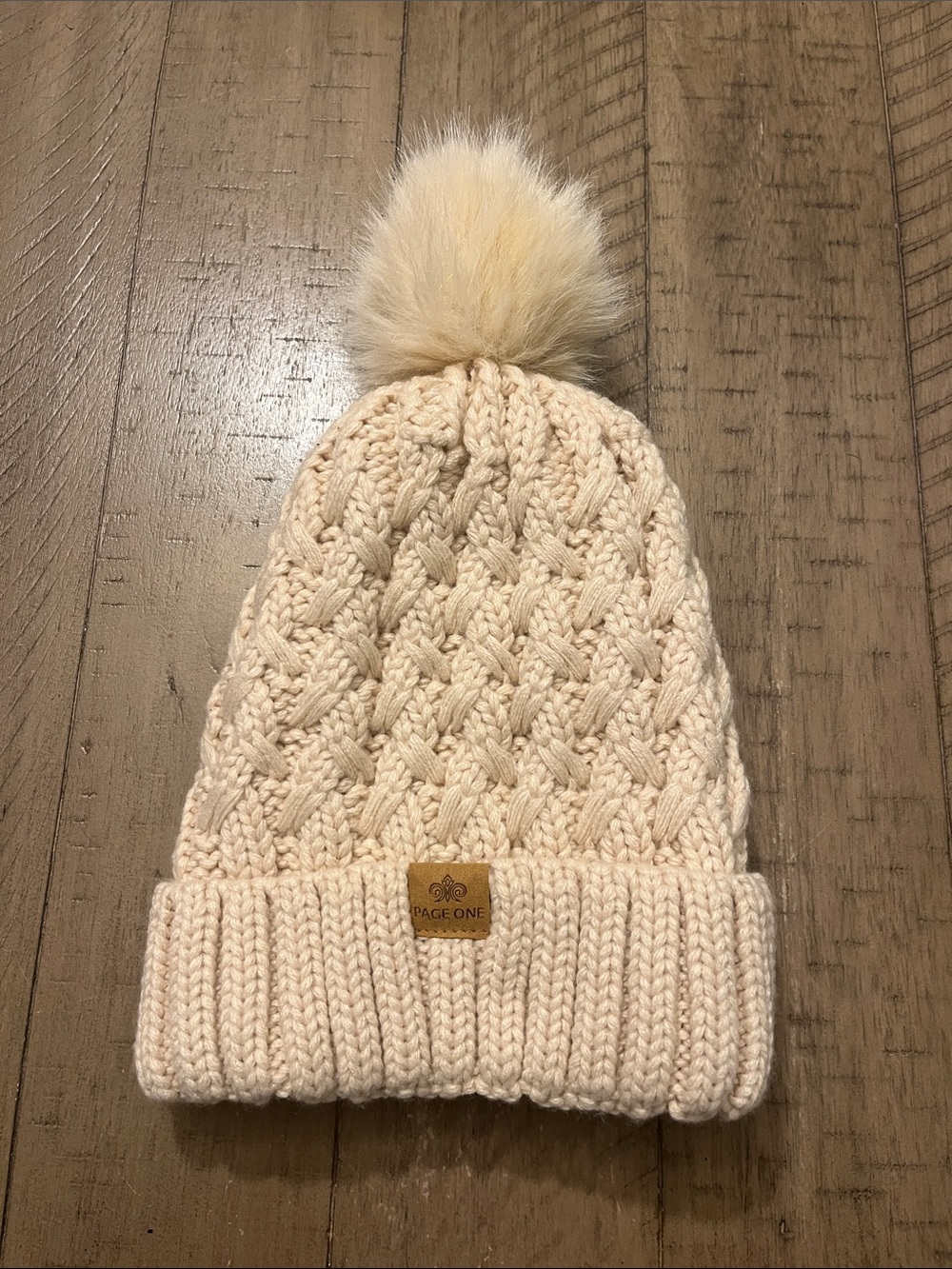 Cream Cable Knit Pom Beanie